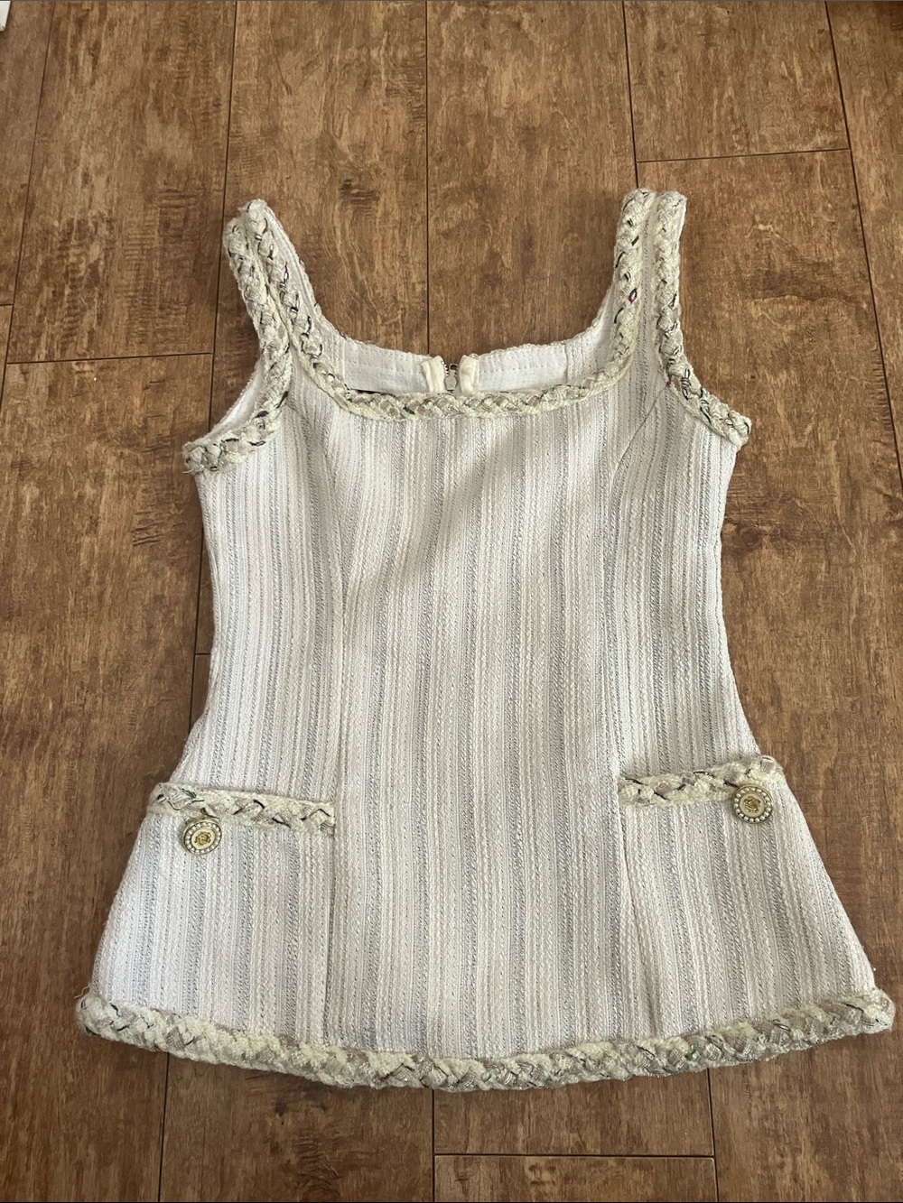 Vintage YAYI Boutique Sleeveless Cream Knit Braided-Trim Tank Top